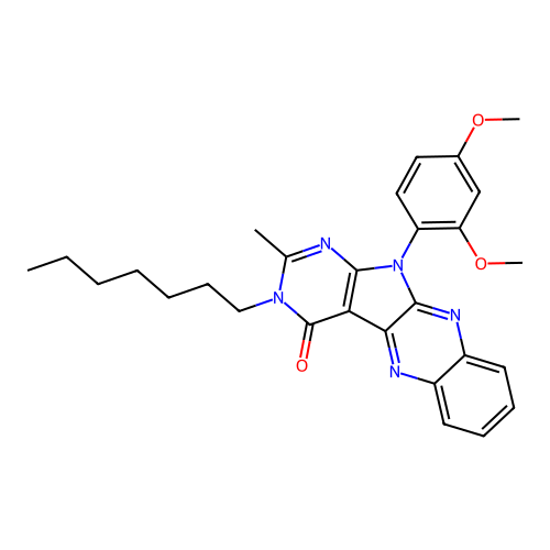 11-(2,4-dimethoxyphenyl)-3-heptyl-2-methyl-3,11-dihydro-4H-pyrimido[5',4':4,5]pyrrolo[2,3-b]quinoxalin-4-one structure