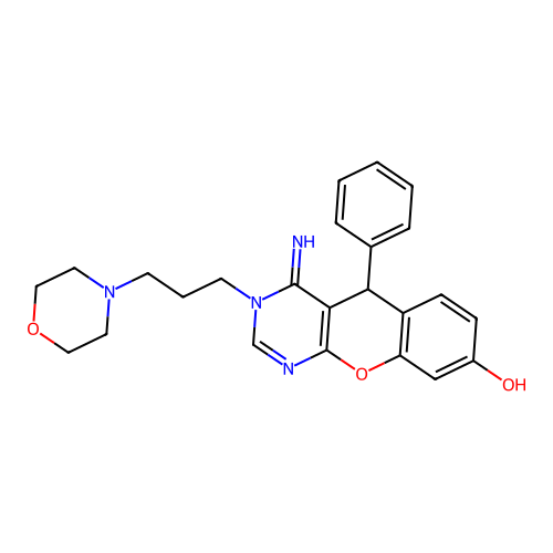4-imino-3-[3-(morpholin-4-yl)propyl]-5-phenyl-3,5-dihydro-4H-chromeno[2,3-d]pyrimidin-8-ol structure