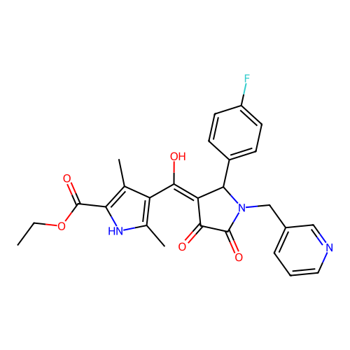 ethyl 4-(2-(4-fluorophenyl)-4-hydroxy-5-oxo-1-(pyridin-3-ylmethyl)-2,5-dihydro-1H-pyrrole-3-carbonyl)-3,5-dimethyl-1H-pyrrole-2-carboxylate structure
