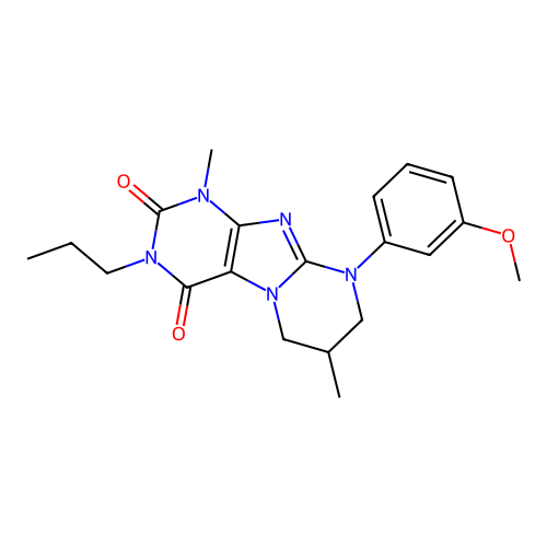 9-(3-methoxyphenyl)-1,7-dimethyl-3-propyl-6,7,8,9-tetrahydropyrimido[2,1-f]purine-2,4(1H,3H)-dione structure