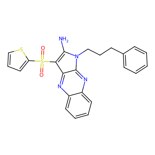 1-(3-phenylpropyl)-3-(thiophen-2-ylsulfonyl)-1H-pyrrolo[2,3-b]quinoxalin-2-amine structure