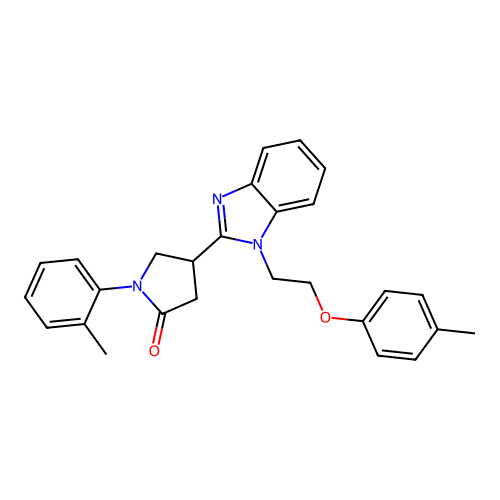 1-(o-tolyl)-4-(1-(2-(p-tolyloxy)ethyl)-1H-benzo[d]imidazol-2-yl)pyrrolidin-2-one structure