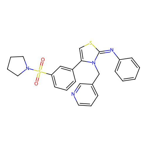 N-phenyl-3-(pyridin-3-ylmethyl)-4-(3-pyrrolidin-1-ylsulfonylphenyl)-1,3-thiazol-2-imine structure