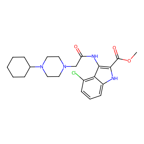 Methyl 4-chloro-3-[[2-(4-cyclohexylpiperazin-1-yl)acetyl]amino]-1H-indole-2-carboxylate structure