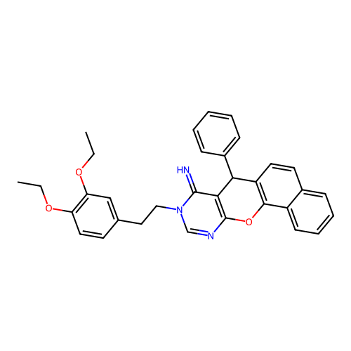 9-[2-(3,4-diethoxyphenyl)ethyl]-7-phenyl-7,9-dihydro-8H-benzo[7,8]chromeno[2,3-d]pyrimidin-8-imine structure