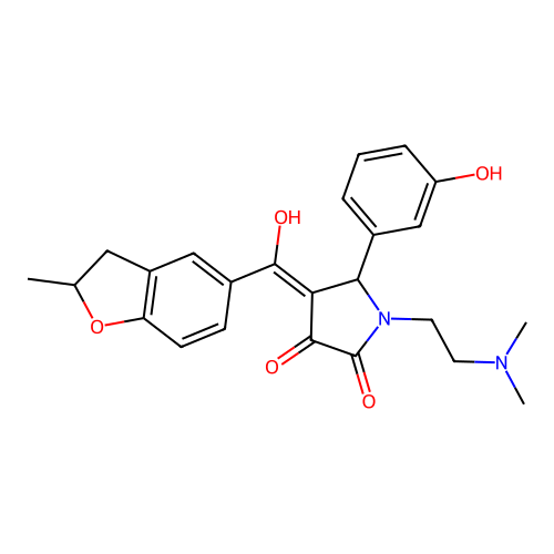 1-(2-dimethylaminoethyl)-4-[hydroxy-(2-methyl-2,3-dihydro-1-benzofuran-5-yl)methylidene]-5-(3-hydroxyphenyl)pyrrolidine-2,3-dione structure