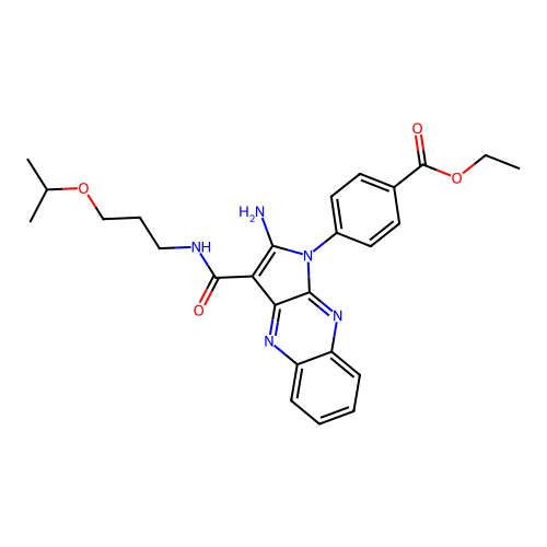 ethyl 4-[2-amino-3-(3-propan-2-yloxypropylcarbamoyl)pyrrolo[3,2-b]quinoxalin-1-yl]benzoate structure
