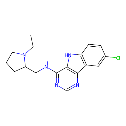 8-chloro-N-[(1-ethylpyrrolidin-2-yl)methyl]-5H-pyrimido[5,4-b]indol-4-amine structure