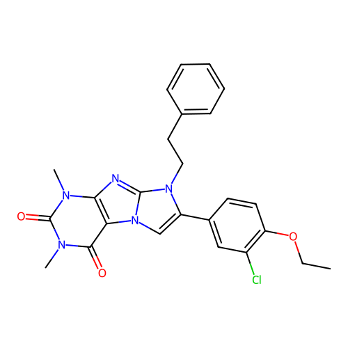 7-(3-chloro-4-ethoxyphenyl)-2,4-dimethyl-6-phenethylpurino[7,8-a]imidazole-1,3-dione structure