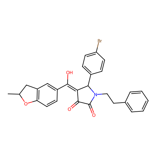 (4E)-5-(4-bromophenyl)-4-[hydroxy(2-methyl-2,3-dihydro-1-benzofuran-5-yl)methylidene]-1-(2-phenylethyl)pyrrolidine-2,3-dione structure