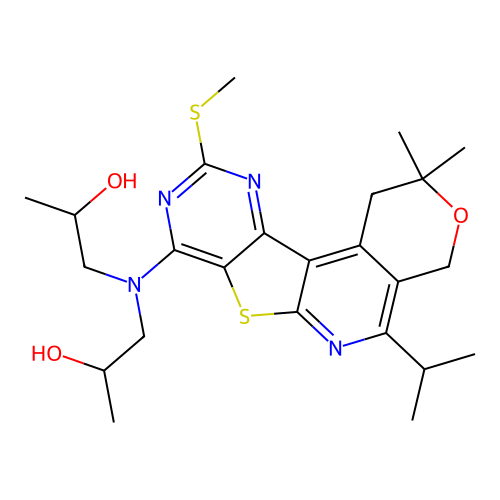 1,1'-((5-isopropyl-2,2-dimethyl-10-(methylthio)-2,4-dihydro-1H-pyrano[4'',3'':4',5']pyrido[3',2':4,5]thieno[3,2-d]pyrimidin-8-yl)azanediyl)bis(propan-2-ol) structure