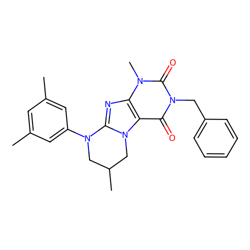 3-benzyl-9-(3,5-dimethylphenyl)-1,7-dimethyl-6,7,8,9-tetrahydropyrimido[2,1-f]purine-2,4(1H,3H)-dione structure