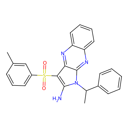 1-(1-phenylethyl)-3-(m-tolylsulfonyl)-1H-pyrrolo[2,3-b]quinoxalin-2-amine structure