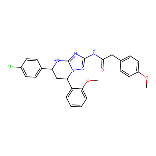 N-(5-(4-chlorophenyl)-7-(2-methoxyphenyl)-4,5,6,7-tetrahydro-[1,2,4]triazolo[1,5-a]pyrimidin-2-yl)-2-(4-methoxyphenyl)acetamide structure
