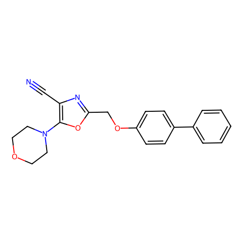2-[(Biphenyl-4-yloxy)methyl]-5-(morpholin-4-yl)-1,3-oxazole-4-carbonitrile structure