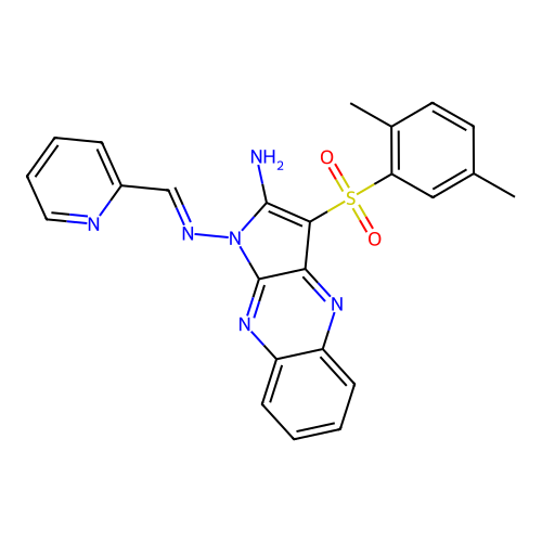 (E)-3-((2,5-dimethylphenyl)sulfonyl)-N1-(pyridin-2-ylmethylene)-1H-pyrrolo[2,3-b]quinoxaline-1,2-diamine structure