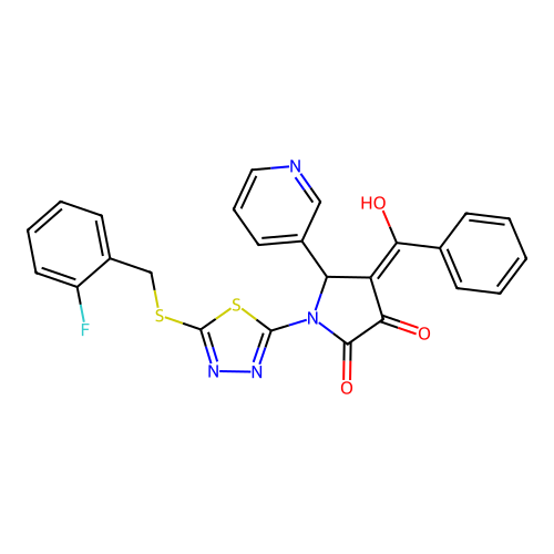 (4E)-1-[5-[(2-fluorophenyl)methylsulfanyl]-1,3,4-thiadiazol-2-yl]-4-[hydroxy(phenyl)methylidene]-5-pyridin-3-ylpyrrolidine-2,3-dione structure
