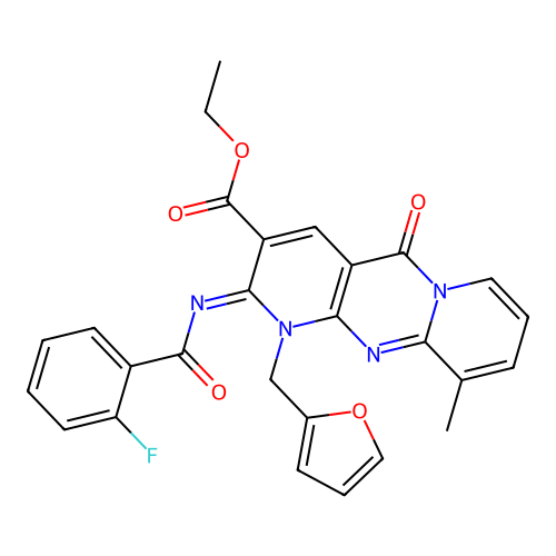 (Z)-ethyl 2-((2-fluorobenzoyl)imino)-1-(furan-2-ylmethyl)-10-methyl-5-oxo-2,5-dihydro-1H-dipyrido[1,2-a:2',3'-d]pyrimidine-3-carboxylate structure