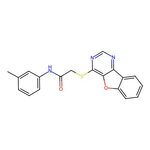 2-(4-benzofuro[3,2-d]pyrimidinylthio)-N-(3-methylphenyl)acetamide structure