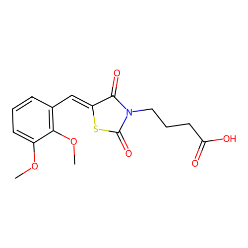 (Z)-4-(5-(2,3-dimethoxybenzylidene)-2,4-dioxothiazolidin-3-yl)butanoic acid structure