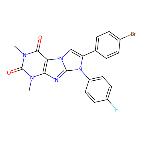 7-(4-bromophenyl)-8-(4-fluorophenyl)-1,3-dimethyl-1H-imidazo[2,1-f]purine-2,4(3H,8H)-dione structure