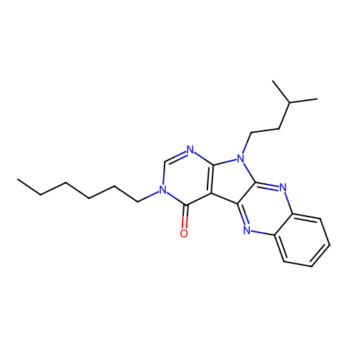 3-hexyl-11-isopentyl-3H-pyrimido[5',4':4,5]pyrrolo[2,3-b]quinoxalin-4(11H)-one structure