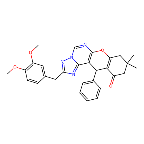 2-(3,4-dimethoxybenzyl)-9,9-dimethyl-12-phenyl-8,9,10,12-tetrahydro-11H-chromeno[3,2-e][1,2,4]triazolo[1,5-c]pyrimidin-11-one structure