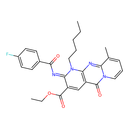 (Z)-ethyl 2-((4-fluorobenzoyl)imino)-10-methyl-5-oxo-1-pentyl-2,5-dihydro-1H-dipyrido[1,2-a:2',3'-d]pyrimidine-3-carboxylate structure