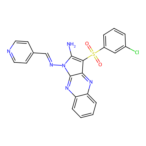 (E)-3-((3-chlorophenyl)sulfonyl)-N1-(pyridin-4-ylmethylene)-1H-pyrrolo[2,3-b]quinoxaline-1,2-diamine structure