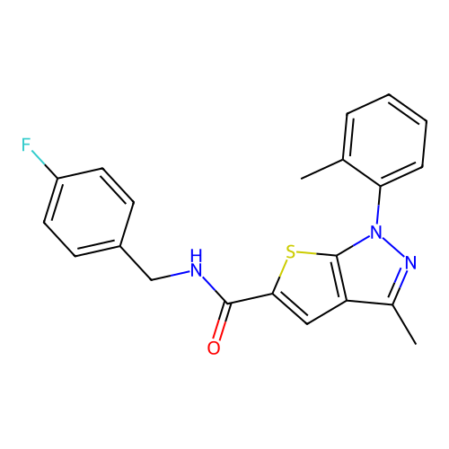 N-(4-fluorobenzyl)-3-methyl-1-(2-methylphenyl)-1H-thieno[2,3-c]pyrazole-5-carboxamide structure