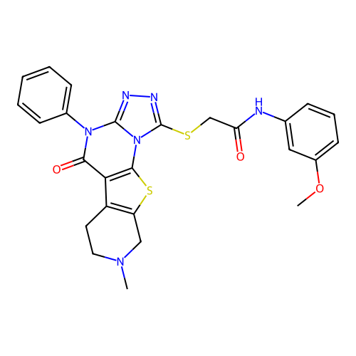 N-(3-methoxyphenyl)-2-((8-methyl-5-oxo-4-phenyl-4,5,6,7,8,9-hexahydropyrido[4',3':4,5]thieno[3,2-e][1,2,4]triazolo[4,3-a]pyrimidin-1-yl)thio)acetamide structure