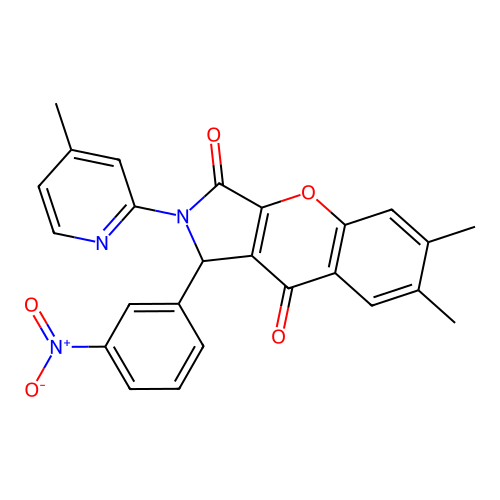 6,7-dimethyl-2-(4-methylpyridin-2-yl)-1-(3-nitrophenyl)-1,2-dihydrochromeno[2,3-c]pyrrole-3,9-dione structure