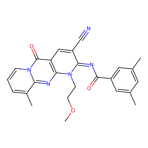 (E)-N-(3-cyano-1-(2-methoxyethyl)-10-methyl-5-oxo-1H-dipyrido[1,2-a:2',3'-d]pyrimidin-2(5H)-ylidene)-3,5-dimethylbenzamide structure