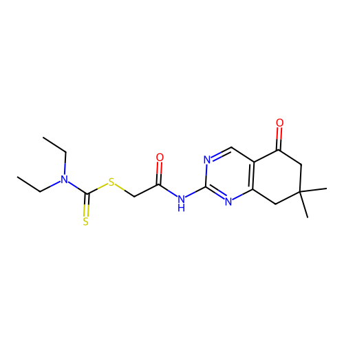 2-[(7,7-dimethyl-5-oxo-5,6,7,8-tetrahydroquinazolin-2-yl)amino]-2-oxoethyl diethylcarbamodithioate structure