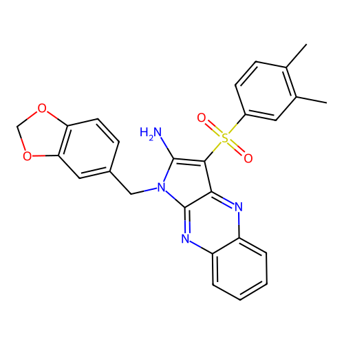 1-(1,3-benzodioxol-5-ylmethyl)-3-(3,4-dimethylphenyl)sulfonylpyrrolo[3,2-b]quinoxalin-2-amine structure