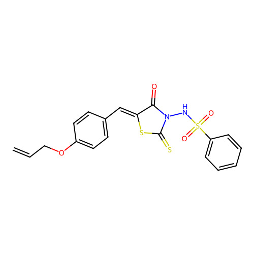 N-[(5Z)-4-oxo-5-[(4-prop-2-enoxyphenyl)methylidene]-2-sulfanylidene-1,3-thiazolidin-3-yl]benzenesulfonamide structure