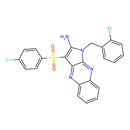 1-(2-chlorobenzyl)-3-((4-fluorophenyl)sulfonyl)-1H-pyrrolo[2,3-b]quinoxalin-2-amine structure