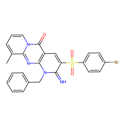 1-benzyl-3-[(4-bromophenyl)sulfonyl]-2-imino-10-methyl-1,2-dihydro-5H-dipyrido[1,2-a:2',3'-d]pyrimidin-5-one structure