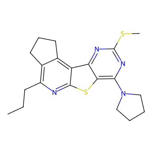 9-(methylsulfanyl)-4-propyl-7-(pyrrolidin-1-yl)-2,3-dihydro-1H-cyclopenta[4',5']pyrido[3',2':4,5]thieno[3,2-d]pyrimidine structure