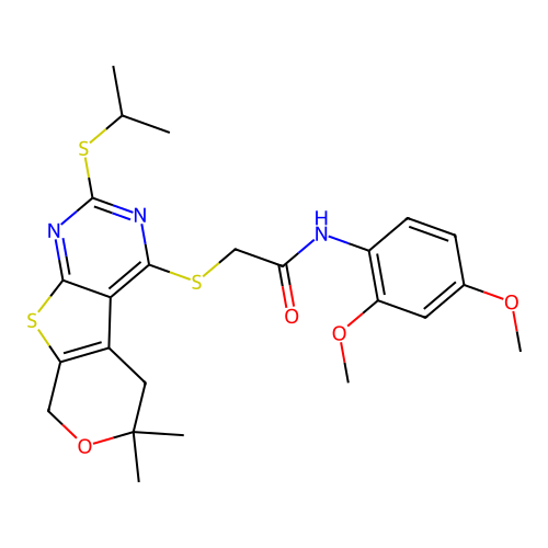 N-(2,4-dimethoxyphenyl)-2-((2-(isopropylthio)-6,6-dimethyl-6,8-dihydro-5H-pyrano[4',3':4,5]thieno[2,3-d]pyrimidin-4-yl)thio)acetamide structure