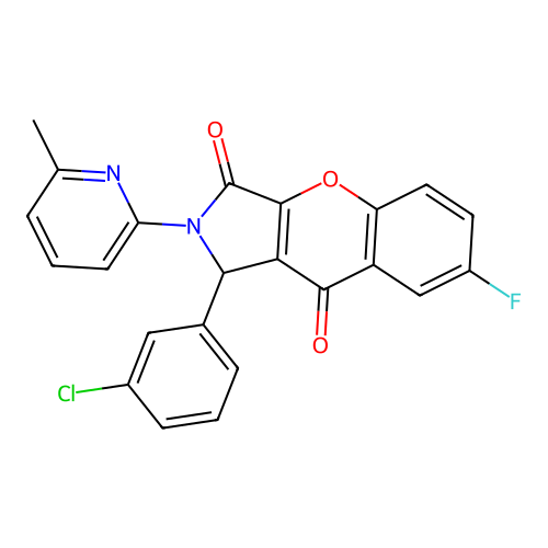1-(3-chlorophenyl)-7-fluoro-2-(6-methylpyridin-2-yl)-1,2-dihydrochromeno[2,3-c]pyrrole-3,9-dione structure