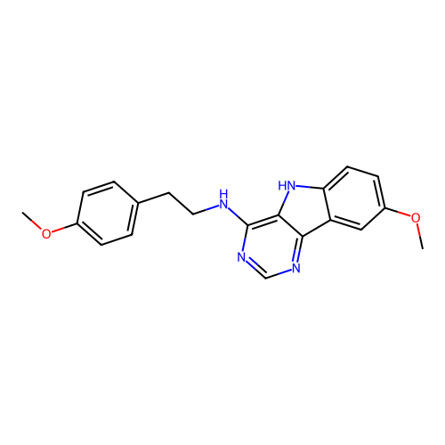 8-methoxy-N-[2-(4-methoxyphenyl)ethyl]-5H-pyrimido[5,4-b]indol-4-amine structure