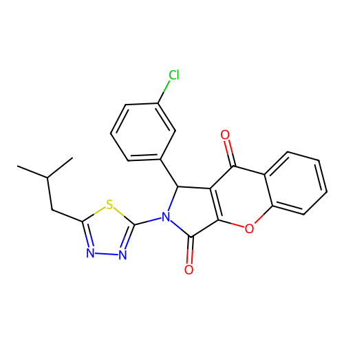 1-(3-chlorophenyl)-2-(5-isobutyl-1,3,4-thiadiazol-2-yl)-1,2-dihydrochromeno[2,3-c]pyrrole-3,9-dione structure