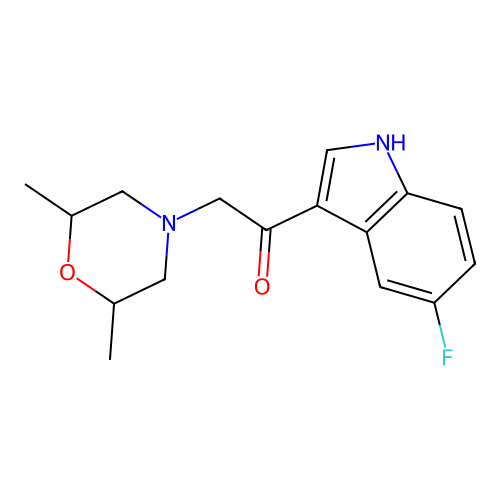 2-(2,6-dimethylmorpholin-4-yl)-1-(5-fluoro-1H-indol-3-yl)ethanone structure
