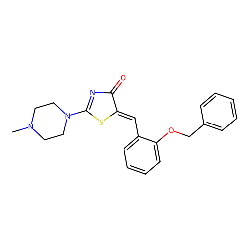 (5E)-5-{[2-(benzyloxy)phenyl]methylidene}-2-(4-methylpiperazin-1-yl)-4,5-dihydro-1,3-thiazol-4-one structure