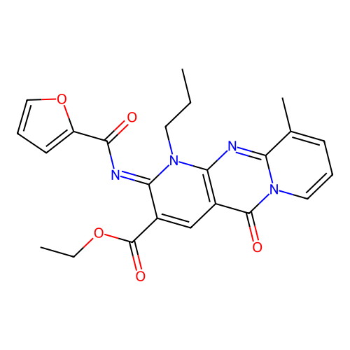 (Z)-ethyl 2-((furan-2-carbonyl)imino)-10-methyl-5-oxo-1-propyl-2,5-dihydro-1H-dipyrido[1,2-a:2',3'-d]pyrimidine-3-carboxylate structure