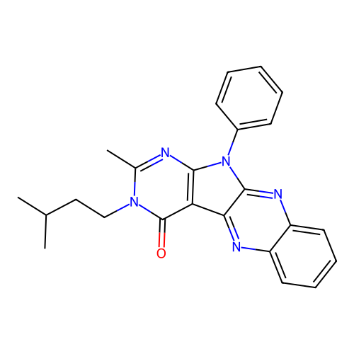 2-methyl-3-(3-methylbutyl)-11-phenyl-3,11-dihydro-4H-pyrimido[5',4':4,5]pyrrolo[2,3-b]quinoxalin-4-one structure