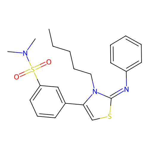 N,N-dimethyl-3-[(2Z)-3-pentyl-2-(phenylimino)-2,3-dihydro-1,3-thiazol-4-yl]benzenesulfonamide structure