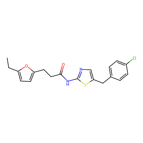 N-(5-(4-chlorobenzyl)thiazol-2-yl)-3-(5-ethylfuran-2-yl)propanamide structure