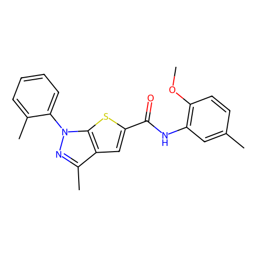 N-(2-methoxy-5-methylphenyl)-3-methyl-1-(o-tolyl)-1H-thieno[2,3-c]pyrazole-5-carboxamide structure
